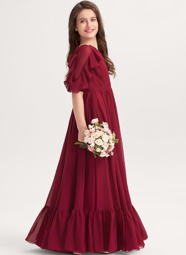 Junior Bridesmaid Dresses Scoop Cascading Ruffles Chiffon Flower Girl Dress for Teen Girls Party Pageant Gown4