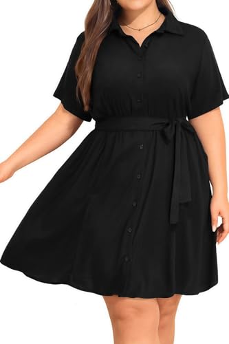 Image of Talisea Plus Size Summer Shirt Dress with Pockets for Women