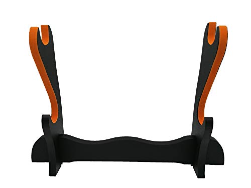 Glac Store® Expositor de pie de 2 plazas terciopelo naranja ante de mesa para Katana japonesa tipo Ultimo Samurai Kill Bill de madera y repuesto Cover