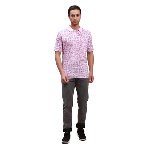 Image of Colorplus Men's Pure Cotton Print Pattern Classic Fit Polo Neck Half Sleeve Casual T-Shirt