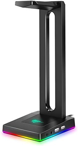 havit RGB Headphones Stand with 3.5mm AUX and 2 USB Ports, Headphone Holder for Gamers Gaming PC Accessories