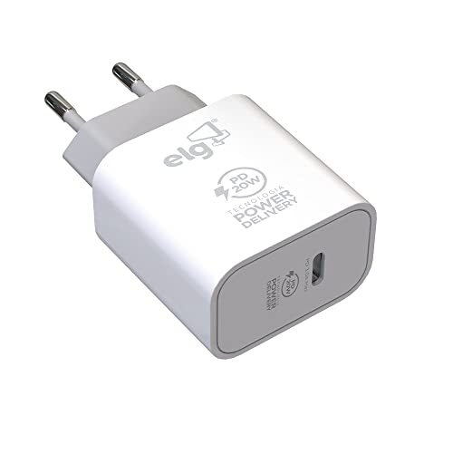 ELG, WCPD, Carregador de Parede Universal, 1 Porta USB Tipo-C, Potência 20W, Power Delivery 3A, Compatível com Dispositivos Apple e Android, Bivolt, Branco