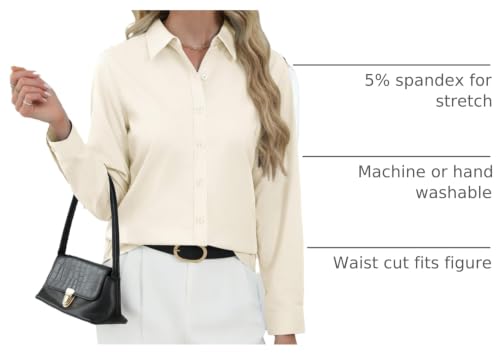 Image of J.VER Button Down Shirts for Women Stretch Collared Long Sleeve Dress Shirt | Business Casual, for Work Office, Meetings, Dinner, Dates, Travel, Leisure, Elegant, Workout, Social Gathering, Commute