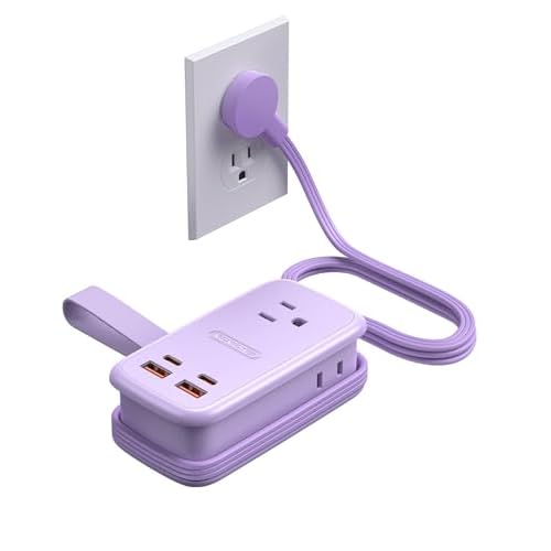 NTONPOWER GAN Ultra 65W USB Fast Charging Station, 7 in 1 Travel Power Strip with 3 Outlets 4 USB (2 USB C), Extension Cord 4ft, Cruise Essentials Compatible with MacBook, iPhone,Purple 65w
