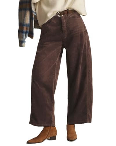 Kedera Mid Rise Barrel Jeans for Women Corduroy Wide Leg Denim Pants Baggy Boyfriend Jeans with Pockets