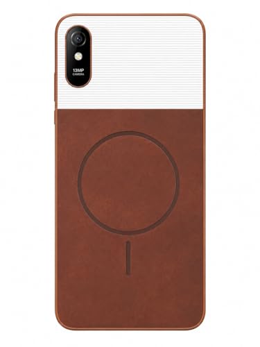 Image of Bintage Mac Safe Design Hard Slim Back Case | Soft Border Camera Protect | Dual PU Leather Finish Back Cover Compatible for MI REDMI 9i / Redmi 9A - White & Cherry Brown