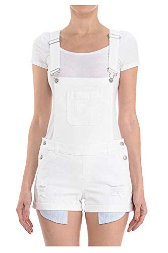 Lovely Curves Women's Junior Distressed Skinny Slim Fit Denim Short Overalls with Spandex