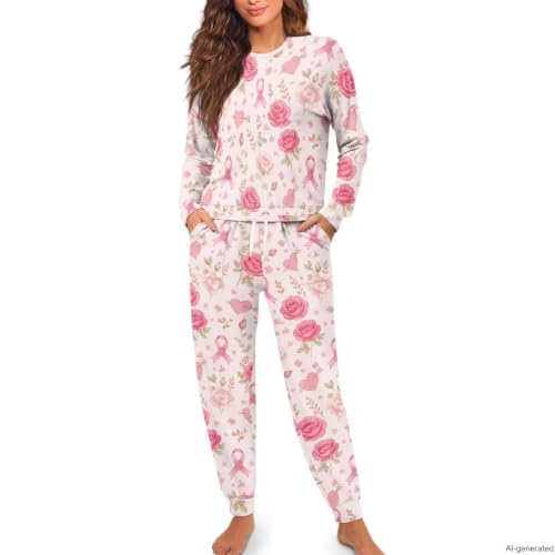 Image of Womens Pajama Sets 2 Piece Pjs Lounge Sets Long Sleeve Sleepwear Crew Neck Pullover Top with Long Pants