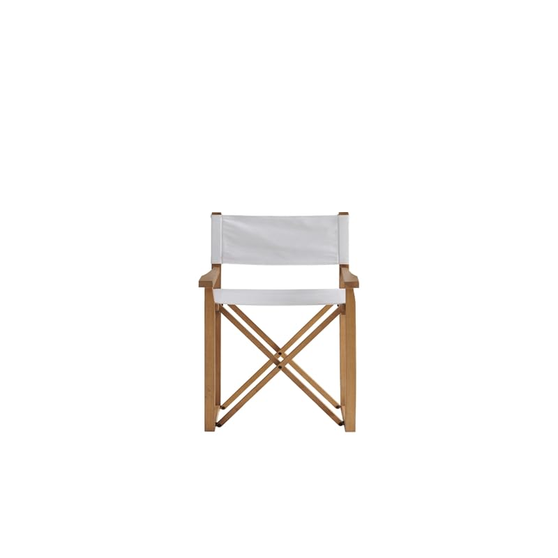 Set of 2 Tan Solid Wood Universal Director's Arm Chair in White Stretch Canvas