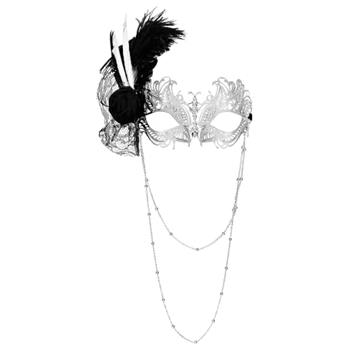 Cupimatch Masque Carnaval Vénitien Plastique: Masques Femme Vénitiens Fleur et Plumes avec Longue Chaîne et Strass Élégant Luxueux pour Déguisement Bal...