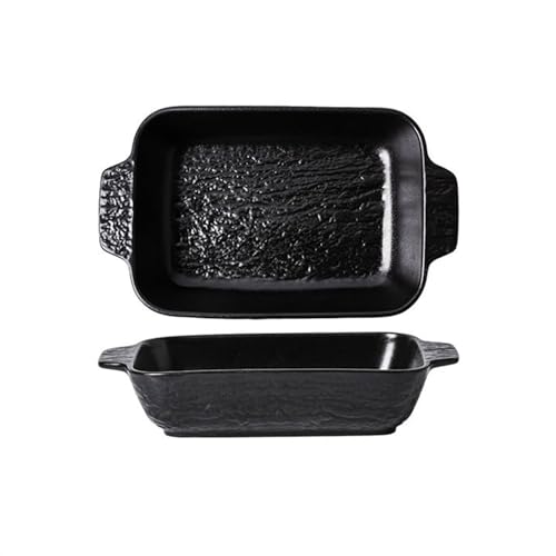 Cacerolas para Horno Plato Creativo de Piedra for microondas, Plato de Doble Oreja, Plato de cerámica for Horno eléctrico doméstico, tazón for Hornear Bandeja para Hornear(Negro,28cm)