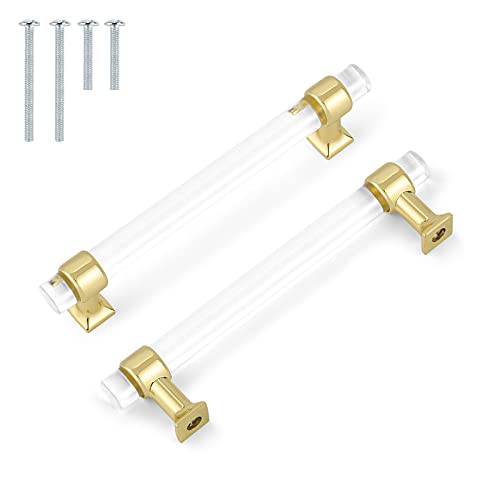 Fashion Furniture Direct 15 Pack Polished Brass Cabinet Pulls and Knobs Clear Glass Drawer Dresser Closet Pull Handles 5 inch Hole Spacing Bedroom Bathroom Washroom Hardeware Pulls -  FFD-PD301GD128-15 Pack-1