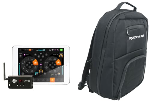 Audiosavings Bundle: (1) American DJ ADJ MYDMX GO Lighting Control App Bundle with (1) Rockville DJBP24 Rugged DJ Compact Backpack with 11 Compartments/Fits 17