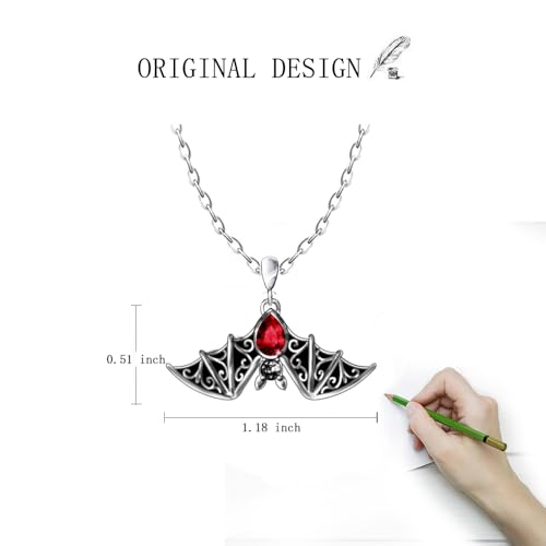Bat Necklace Halloween Necklace for Women Sterling Silver Gothic Vampire Witch Black Bat Pendant Jewelry for Holiday Christmas3