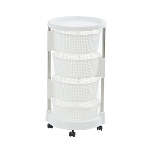 Xozilo キャスター付きキッチンワゴン 収納ラック/キッチン収納 五段 炭素鋼 通気性メッシュ 引き出し式 ストッパー付き 省スペース 野菜・食品・お菓子収納 リビング/バスルーム/キッチン向け 賃貸・一人暮らしに ベージュ (四段,ホワイト)