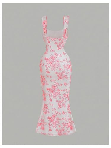 Image of GORGLITTER Women's Floral Summer Wedding Guest Dress Ruched Cocktail Party Bridal Shower Formal Beach Midi Sun Dresses