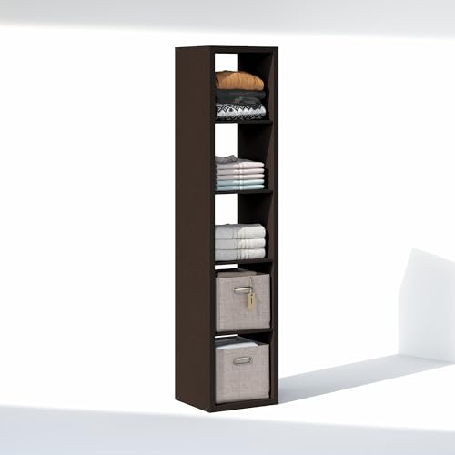Image of Furinno Cubic Extra Thick 5-Cube Closet Organizers and Storage, Dark Oak | 14.6 x 16 x 72 in, Open Shelf Closet Storage, Closet Organizer, for Wardrobe, Bedroom, Living Room