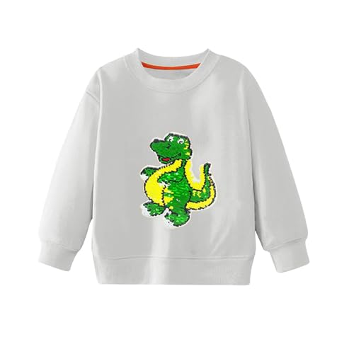 Boys' Long Sleeve Hooded Boys And Girls Hoodie Spring And Autumn Color Sequins Big Children Long (White, 6-7 Years)