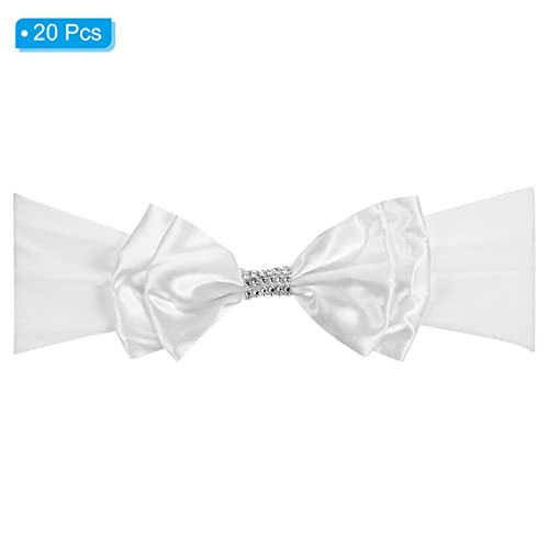 PATIKIL 12"x8" Chair Sash Bow, 20 Pack Spandex Stretch Chair Cover Bands Sashes with Bow Knot for Wedding Banquet Decorations White - Image 3