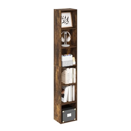 Image of Furinno LUDER Book Shelf, 6-Tier Tall Modern Bookshelf, Bookcase with Open Shelves, 9.3 x 12 x 71, for Living Room, Bedroom, Home Office, Amber Pine