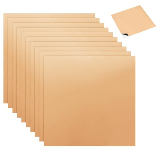 10Pcs Black Backed Copper Foil Sheets, [5.9inch x 5.9inch] Copper Foil Tape for Guitar, Stained Glass, DIY Arts, Crafts, Home Decor, Electrical Repairs, Soldering, Grounding, Crafting