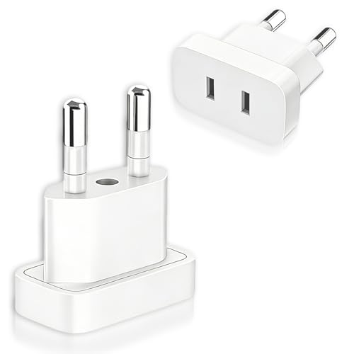 SUNNIFLY 2 PCS Adaptador Enchufe Americano a Europeo，Adaptador Enchufe USA，Enchufe de Viaje de Estados Unidos a la UE, Alemania, Francia, Países Bajos, Dinamarca