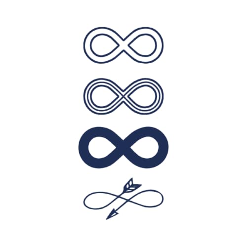 Tattwo.me - Tatuaggio temporaneo per adulti e bambini, 2 settimane, resistente all'acqua - 4 simboli di infinito da ritagliare- Inchiostro vegetale - Certificato cosmetico UE (5X5 - P0998)