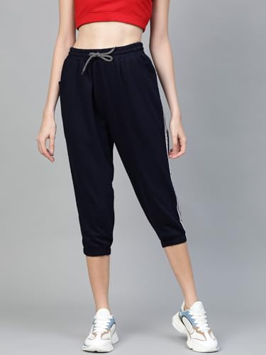 Image of Hubberholme Women's Cotton Blend Regular Fit Side Tape Capri Track Pants