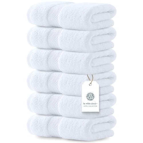 Luxury White Hand Towels – Soft 100% Turkish Cotton | Highly Absorbent Hotel spa Bathroom Towel Collection | 16×30 Inch | Set of 6