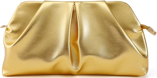 Image of Women Clutch Bag Dressy Formal Handbag Pleated PU Clutch Purse Detachable Chain