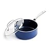 Blue Diamond Cookware 2QT Saucepan Pot with Lid Diamond Infused Ceramic Nonstick PFAS and PFOA Free Dishwasher Safe Oven Safe Durable Versatile Easy Clean Even Heating Blue