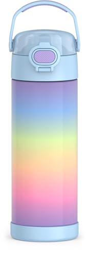 Image of THERMOS FUNTAINER 16 Ounce Stainless Steel Vacuum Insulated Bottle with Wide Spout Lid, Rainbow Cloud