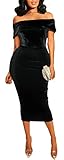HipGlamp Velvet Dress for Women Sleeveless Midi Dress Sexy Off Shoulder Bodycon Wrap Cocktail Party Dresses