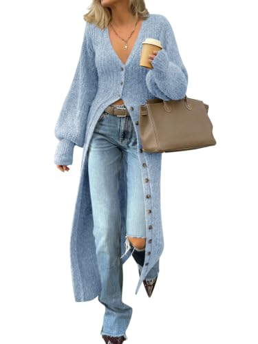 Image of Saodimallsu Womens Long Duster Cardigans Button Down Maxi Sweater Dress