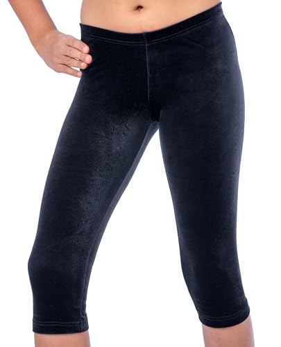 ff FISCHER Turnhose Mädchen glatter Samt Caprihose Gymnastik Turn Sport Capri Hose in glattem Samt Fitnesshose 7712, Größe: 128, Farbe: Schwarz