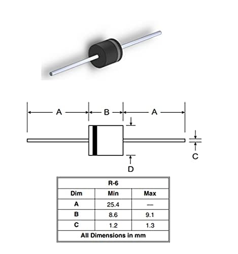 Miniatura 5 de Smartek-E Paquete de tres diodos rectificadores 20A10, 10A10, 6A10, R-6, diodos electrónicos de silicio de 1000 voltios, 26 unidades.