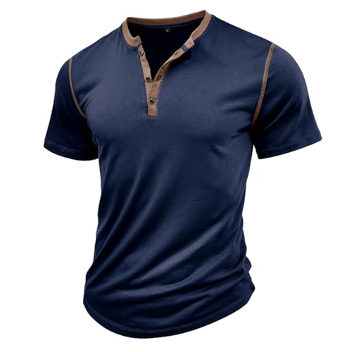 Mens Short Sleeve Shirts Casual Cotton Henley Shirts Slim Fit Summer Classic T-Shirts2