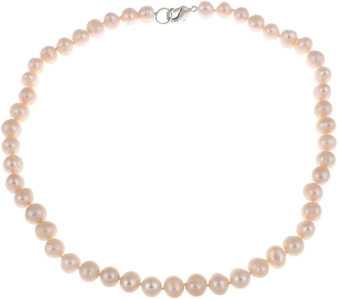 Classic Real Pearl Necklace for Women | 7-8mm Natural Freshwater Pearl Beaded Necklace for Women and Girls, Pearl Strand Length 18", Pink, White, Black, Multicolor Pearl Necklace