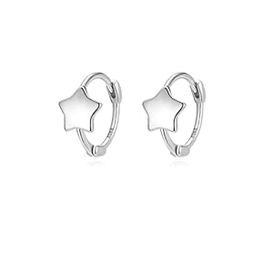 Reffeer Solid 925 Sterling Silver Star Hoop Earrings for Women Teens Tiny Star Huggie Earrings Cartilage Hoops