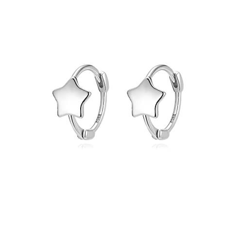 Reffeer Solid 925 Sterling Silver Star Hoop Earrings for Women Teens Star Huggie Earrings Cartilage Hoops