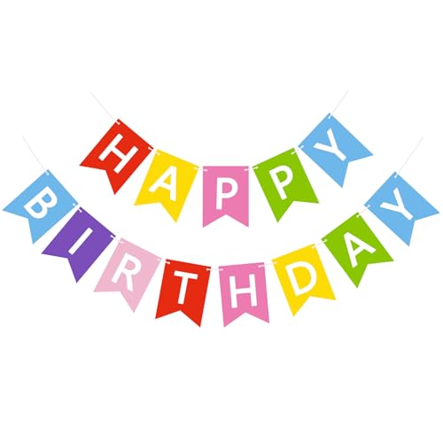 Image of Happy Birthday Banner Sign, Birthday Garland Wall Door Hanging Banners Flag for Women Men Boys Girls Party Backdrop Decorations, Personalized Name Banner White Letters Multicolor