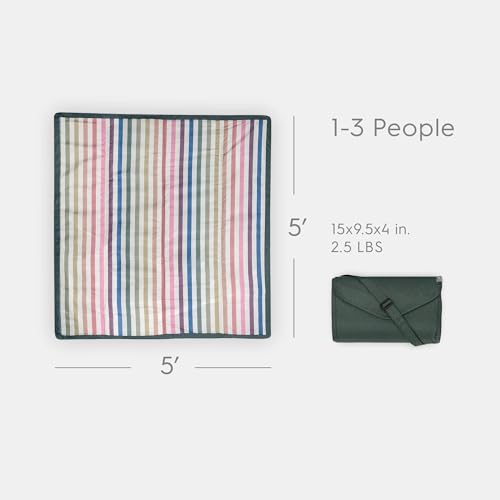 Image of Little Unicorn 5'x5' Outdoor Family Picnic & Beach Blanket | Durable & Water-Resistant Fabric | Compact Fold & Easily Wipes Clean | Zipper Pocket (Chroma Rugby Stripe)