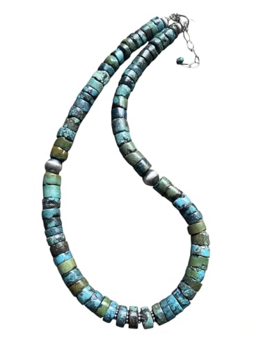 Sterling Silver Turquoise Heishi Bead Necklace. 18 inch 925 Southwestern
