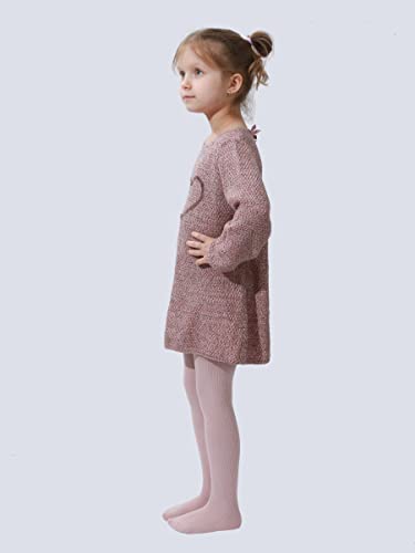 Image of Paralinda Girls' Cotton Tights - Toddler Cable Knit Footed Tights (Pattern A Pink 5-6Y)
