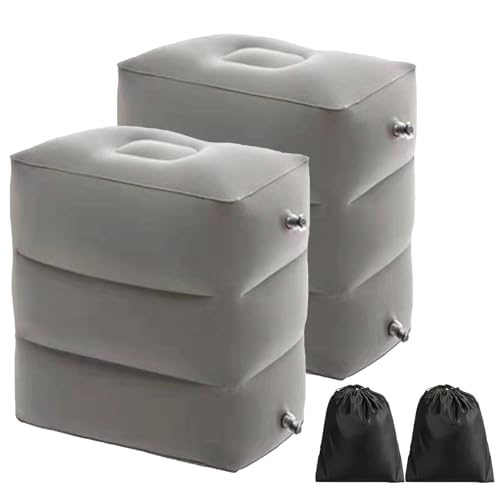 Inflatable Footrest Cushion, Pack of 2, Height Adjustable Aeroplane Travel Pillow, Portable Foot Cushion, 3 Layers with Storage Bag for Children, Adults, Home, Office, Car, Travel