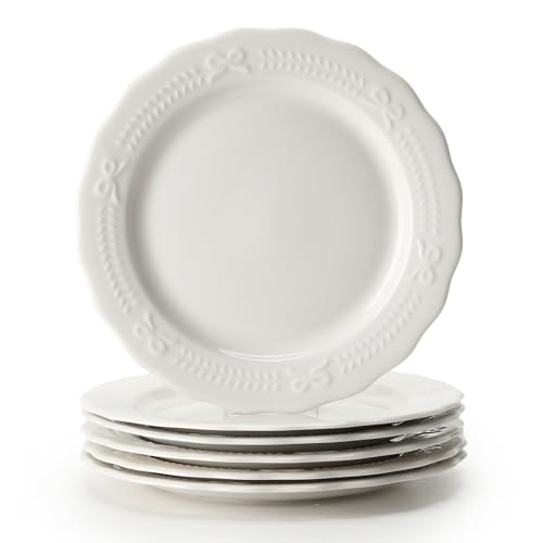 Lot de 6 Assiettes à Dessert en Céramique Ø20,3 cm (8 Pouces),1.5CM Assiettes Plates Blanches pour Gâteaux, Desserts et Snacks vaisselle pour...
