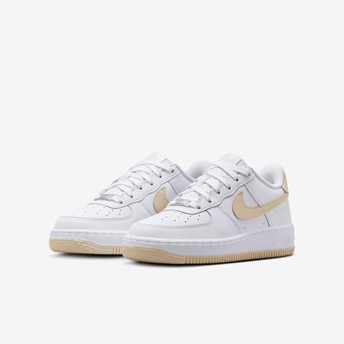 Nike Air Force 1 Big Kids' Shoes (FV5948-118, White/White/Light Khaki)2