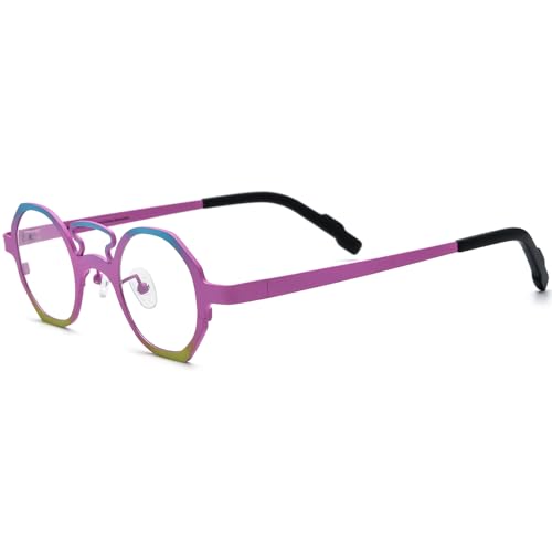 Image of FONEX Colorful Pure Titanium Glasses Frame Women Retro Round Eyeglasses