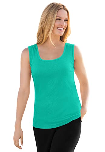 Woman Within Plus Size Rib Knit Tank - 1X, Pretty...