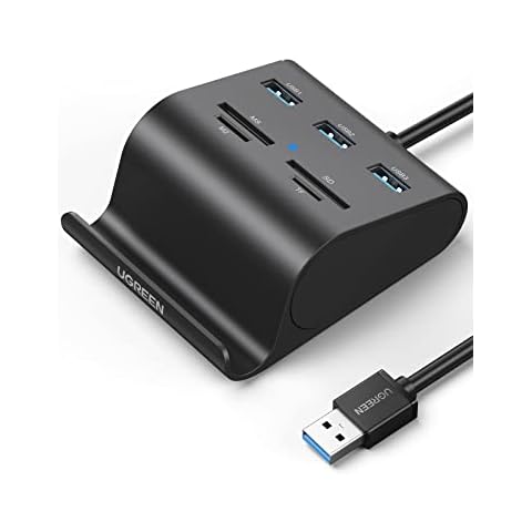 UGREEN USB Hub Kartenleser USB 3.0 Hub mit Card Reader SD/TF/MS/M2 Kartenlesegerät unterstützt Windows 11, 10, 8.1, 8, 7, Vista, XP, Mac OS X, kompatibel mit PC, Surface Pro, MacBook Air usw. Schwarz Cover